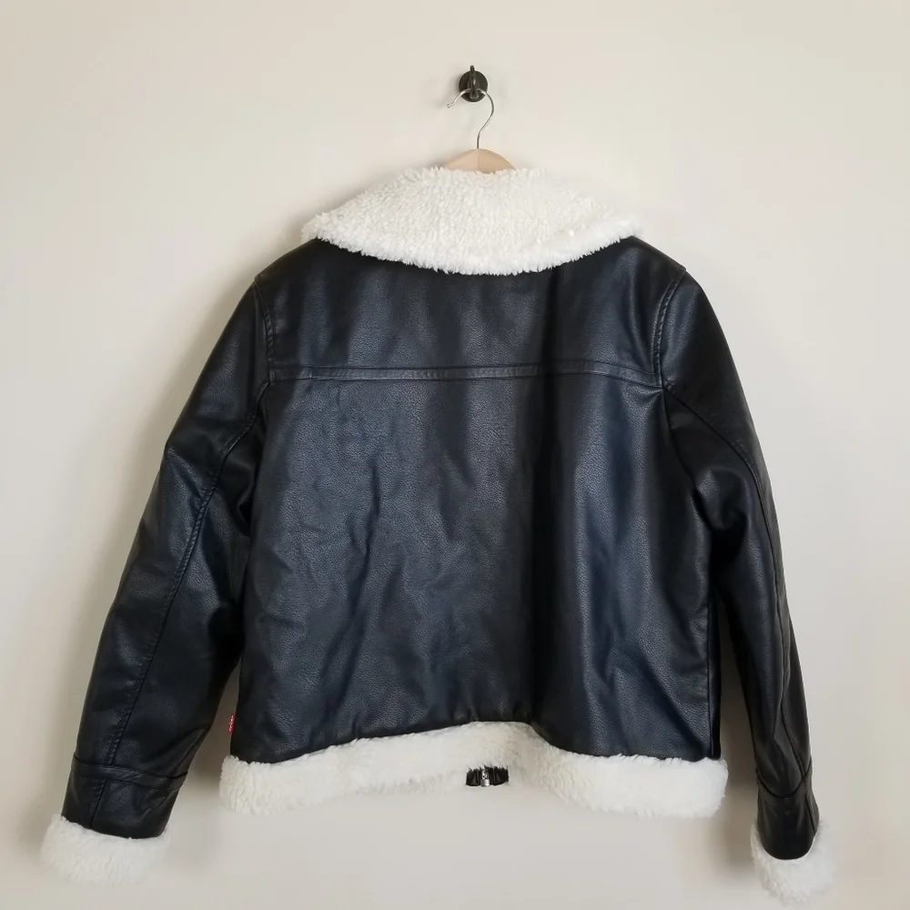 Levi's Faux Leather Shearling Lined Bomber Jacket Large - Picture 4 of 9